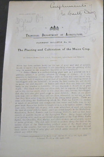 Image for The Planting and Cultivation of the Maize Crop (Farmers' Bulletin 84)
