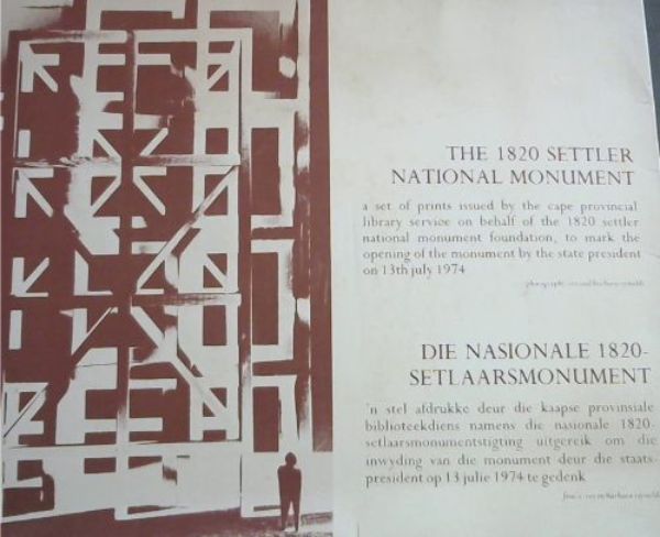 Image for The 1820 Settler National Monument: a set of prints issued by the cape provincial library service on behalf of the 1820 settler national monument foundation, to mark the opening of the monument by the state president on 13th july 1974 / Die Nasionale 1820-Setlaarsmonument: 'n stel afdrukke deur die kaapse provinsiale biblioteekdiens namens die nasionale 1820-setlaarsmonumentstigting uitgereik om die inwyding van die monument deur die staatspresident op 13 julie 1974 te gedenk