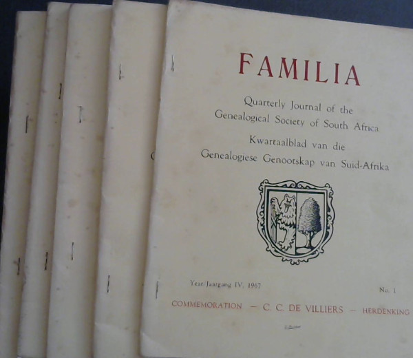 Image for Familia: Quarterly Journal of the Genealogical Society of South Africa / Kwartaalblad van die Genealogiese Genootskap van Suid-Afrika : Year/Jaargang IV, 1967 - Nos. 1-5