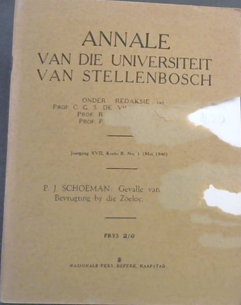 Image for Annale Van die Universiteit van Stellenbosch : Gevalle van Bevrugting by die Zoeloe. jaargang 17, Reeks B, No. 1 (Mei 1940)