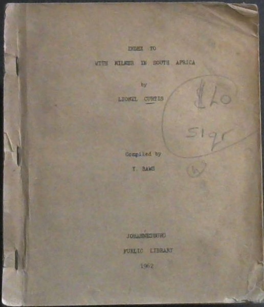 Image for Index To: With Milner in South Africa by Lionel Curtis