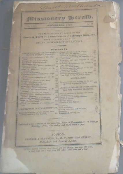 Image for Missionary Herald - containing The Proceedings at Large of the American Board of Commissioners for Foreign Missions, with a general view of Other Benevolent Operations : Vol XXXI, No 12, December, 1835