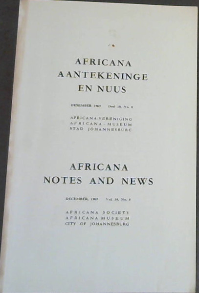 Image for Africana Aantekeninge en Nuus - Desember 1969 - Deel 18, No 8 / Africana Notes and News - December, 1969 - Vol 18, No 8