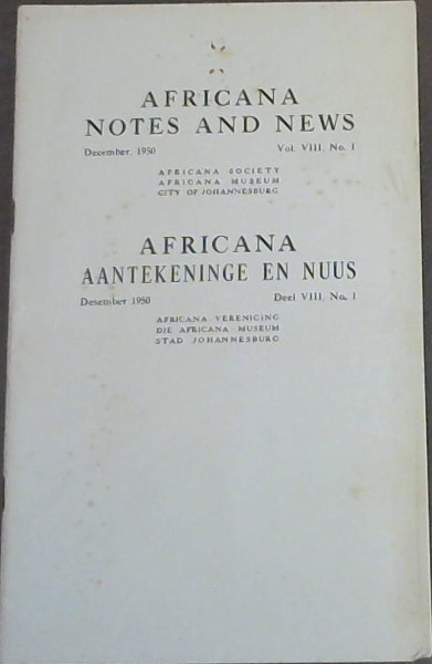 Image for Africana Notes and News - December, 1950 - Vol VIII, No 1 / Africana Aantekeninge en Nuus - Desember 1950 - Deel VIII, No 1