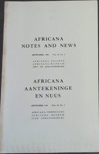 Image for Africana Notes and News: September, 1968 - Vol 18 No 3 / Africana Aantekeninge en Nuus : September 1968 - Deel 18, Nr 3