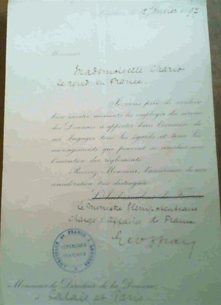 Letter of passage from Embassy of France in London 1897 - signed Geoffray - Picture 1 of 3