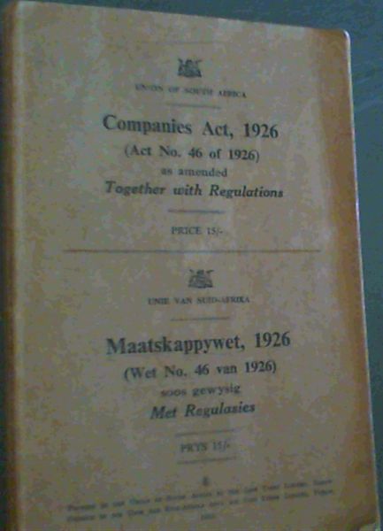 Union of South Africa: Companies Act, 1926 (Act No. 46 of 1926) as amended Tog.. - Picture 1 of 3