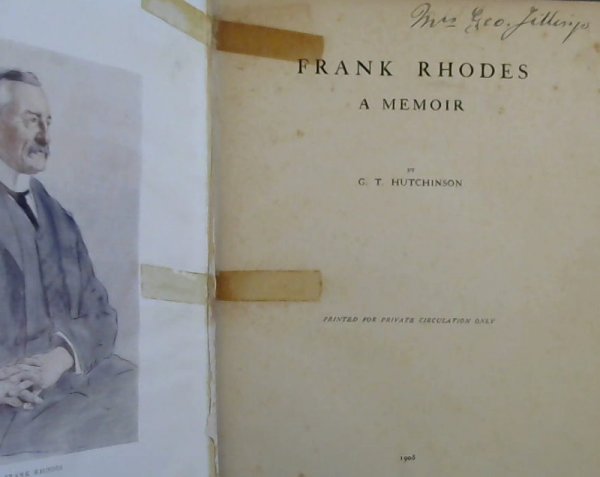 Hutchinson, G.T. .. Frank Rhodes : a Memoir - Picture 1 of 3